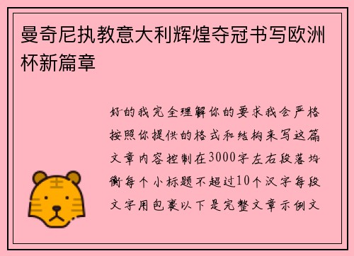 曼奇尼执教意大利辉煌夺冠书写欧洲杯新篇章